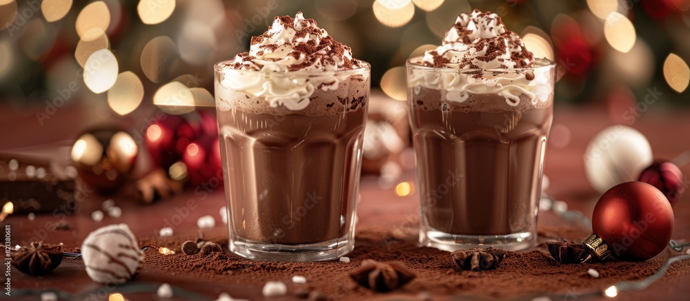 Two glasses of hot chocolate on table Two glasses of hot chocolate on table