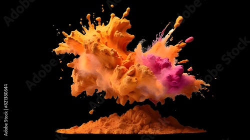 vibrant orange Holi paint color powder party explosive burst with transparent background, png