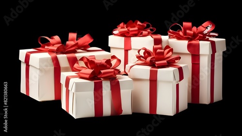 Gift boxes with transparent backdrop with red ribbons made of eco-friendly paper png