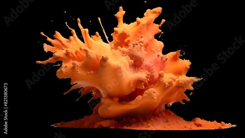 vibrant orange Holi paint color powder party explosive burst with transparent background, png