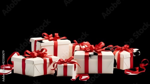 Gift boxes with transparent backdrop with red ribbons made of eco-friendly paper png