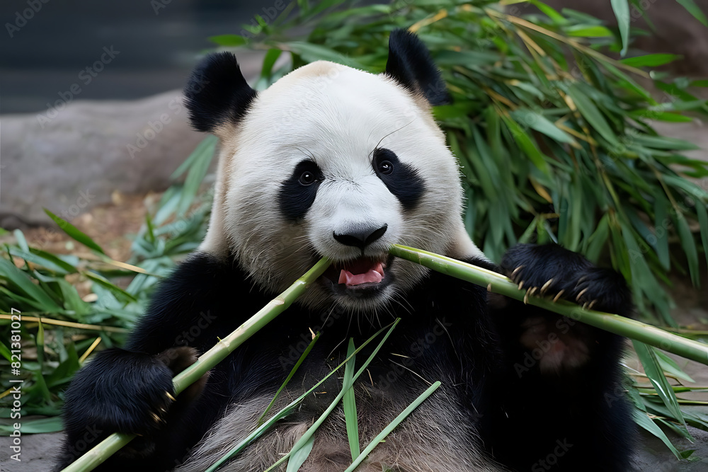 Obraz premium panda eating bamboo
