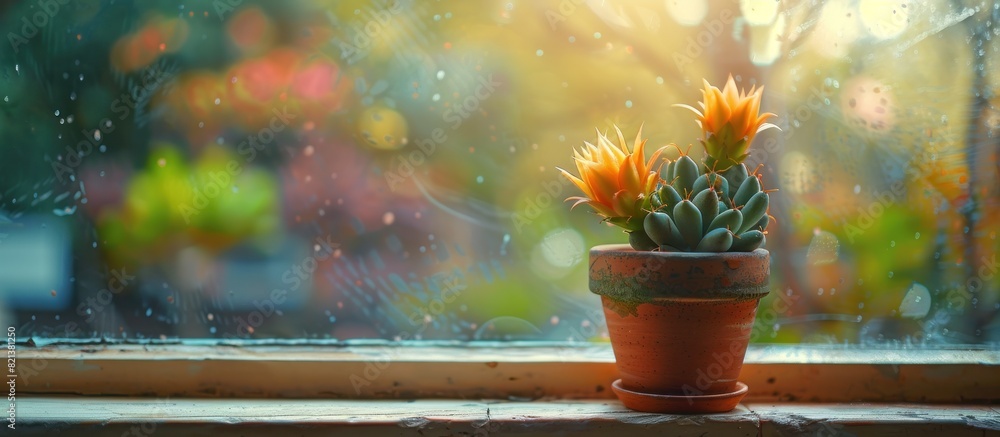 Potted plant on window sill Potted plant on window sill