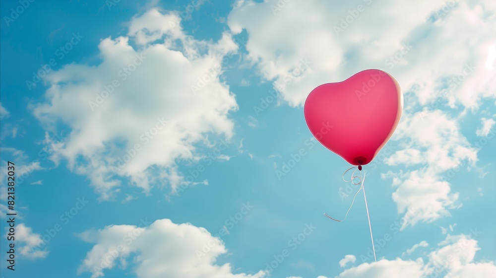 Obraz premium Heart Shaped Pink Balloon Soaring Skyward as a Symbol of Love