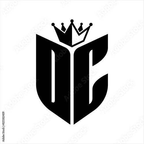 DC Letter monogram with shield shape with crown black and white color design
