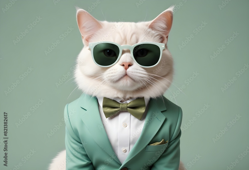 Funny, humorous White cat. Costumed, dress up. comedy, suit, boss. Orange cat. 
