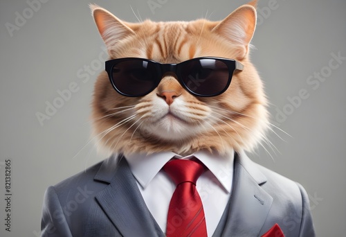 Funny, humorous White cat. Costumed, dress up. comedy, suit, boss. Orange cat. 
