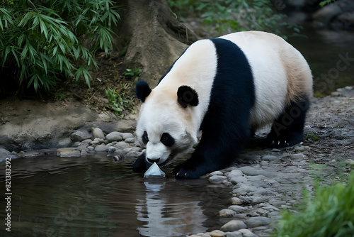 panda drinking water