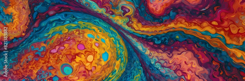 A vivid abstract image showcasing swirling patterns in intense, psychedelic colors