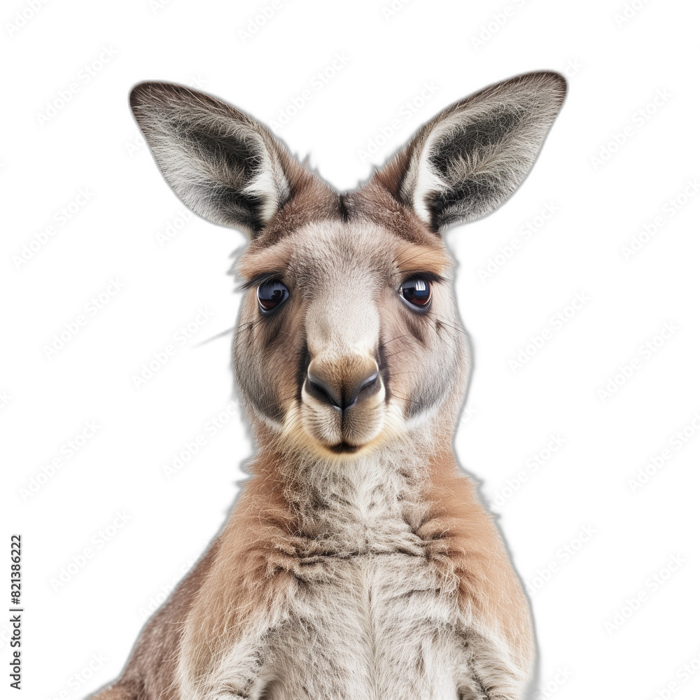 Obraz premium A kangaroo stands alert with a lush green backdrop. Its brown fur glistens in the sunlight as it gazes attentively. The serene environment highlights the kangaroo’s natural habitat.