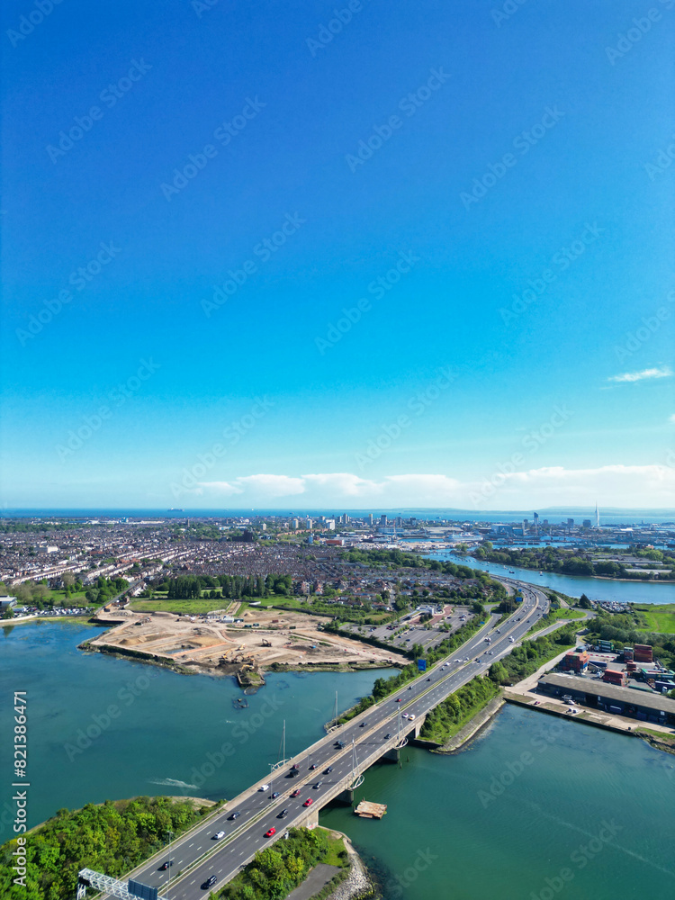 Fototapeta premium Aerial View of Portsmouth City Centre, England United Kingdom. May 15th, 2024
