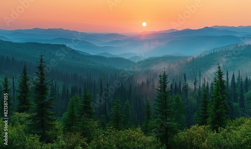 sunrise over mountain forest © Olha