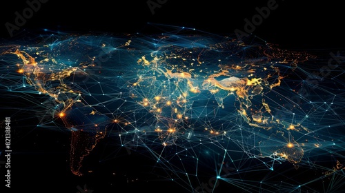 Abstract digital map of world, concept of world global network and connectivity. #821388481