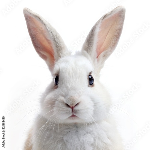 Close Up of White Rabbit on White Background. Generative AI