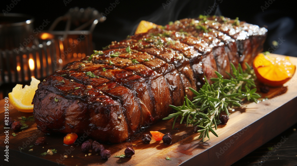Grilled sirloin steak cooked rare with spicy pepper seasoning Grilled sirloin steak cooked rare with spicy pepper seasoning