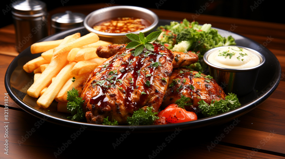 Fototapeta premium Grilles chicken steak Grilled chicken plate Fried chicken