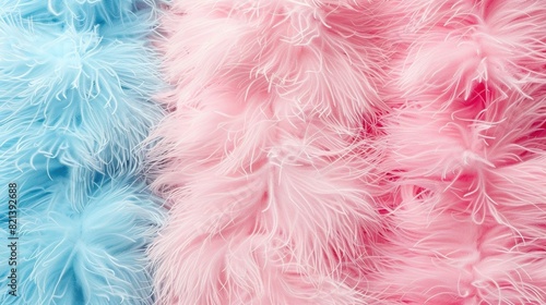  Close-up of pink, blue, and white feathers against a blue background, with pink and blue feathers on the left top edge