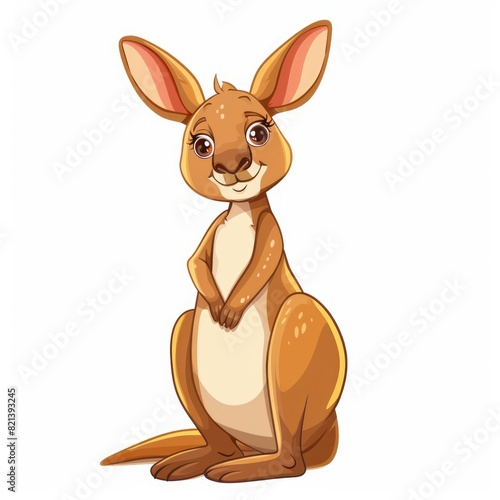 Cute kangaroo full body mascot cartoon character design illustration, adorable Australian mammal animal vector isolated on white
 photo