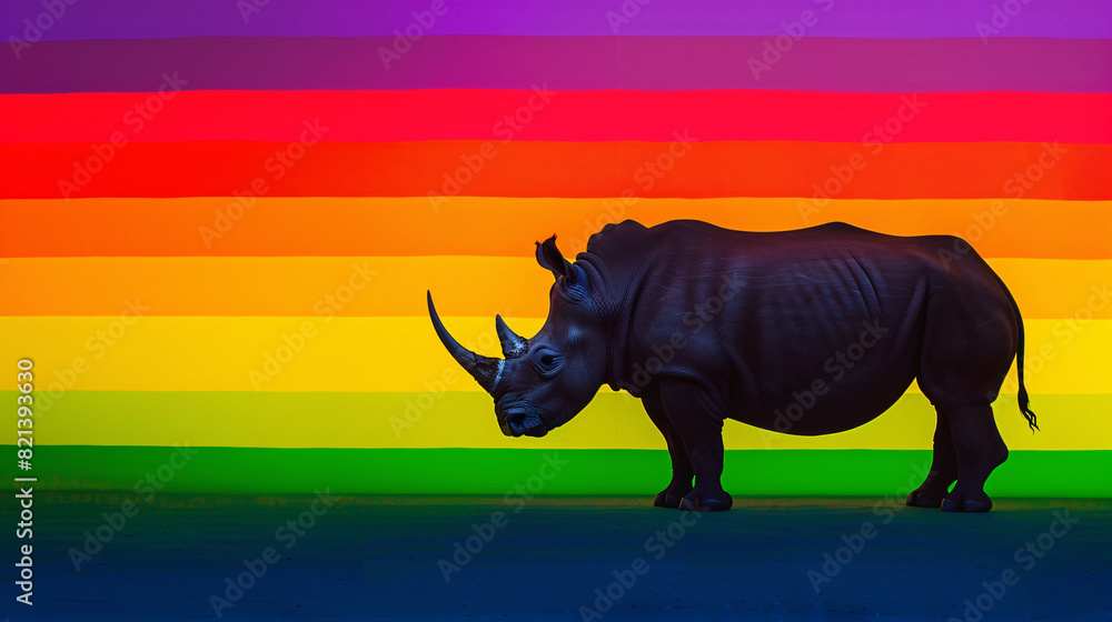 Fototapeta premium Colorful Rhino on Rainbow Gradient Background