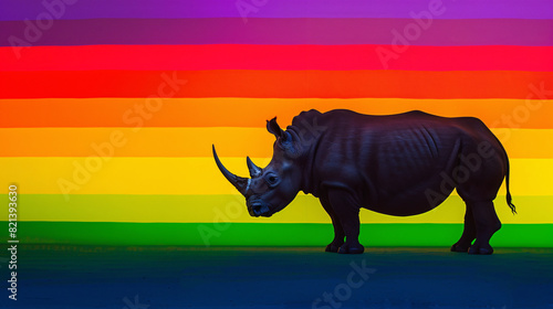 Colorful Rhino on Rainbow Gradient Background
