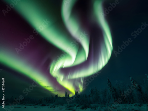 Paisaje de aurora boreal vista panorámica photo