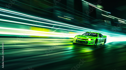 NASCAR Green racing car going fast