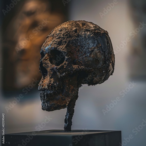 Minimalist Skull Sculpture on Display Stand 