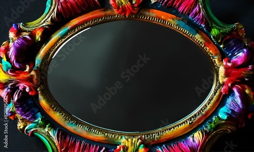 a miror with a colorful frame with ornaments photo