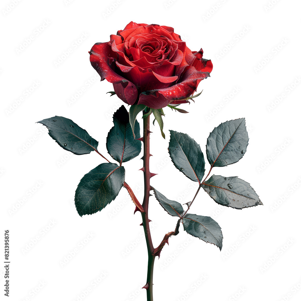 Obraz premium A single red rose, extracted from the backdrop, isolated without any background. Concept of love and romance. Generative Ai.