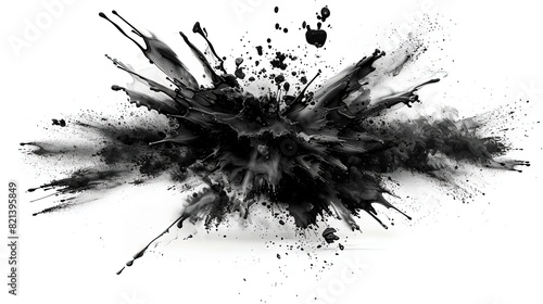 Abstract black in splash  paint  brush strokes  stain grunge isolated on white background  Japanese style