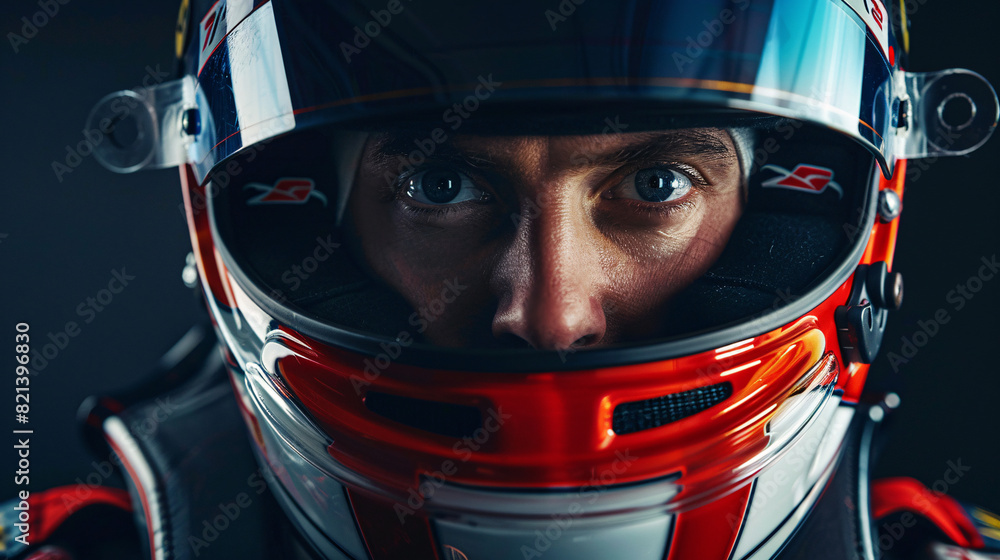 Close-Up Portrait of a Race Car Driver in Helmet Close-Up Portrait of a Race Car Driver in Helmet