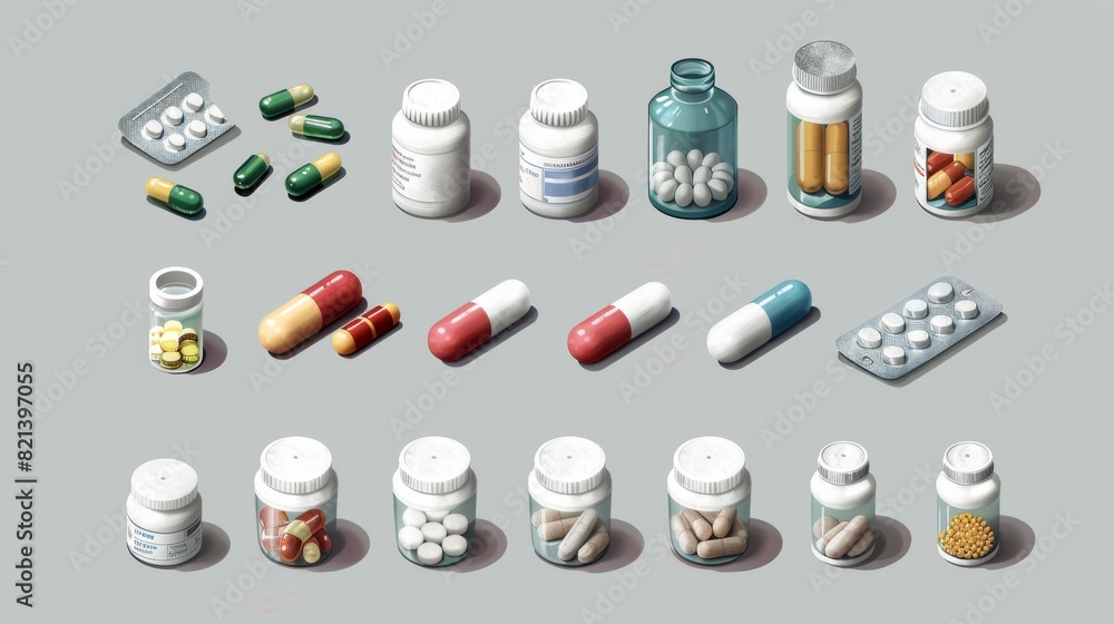 Pill bottles and capsules for healthcare and pharmacy designs Pill bottles and capsules for healthcare and pharmacy designs