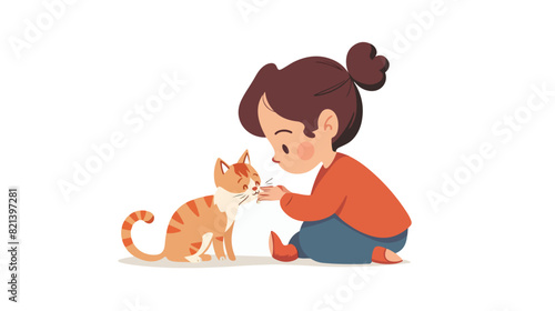 Child with a cat. Girl with a red cat. Friend of human. Pet.