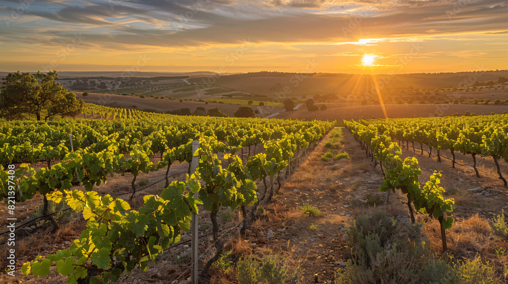 Obraz premium Sunset Over Vineyard Landscape