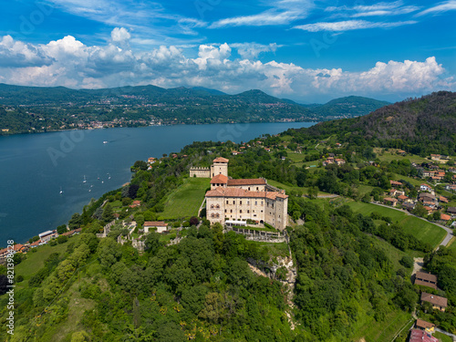 Aerial view of the Rocca the Angera fortress © Nikokvfrmoto