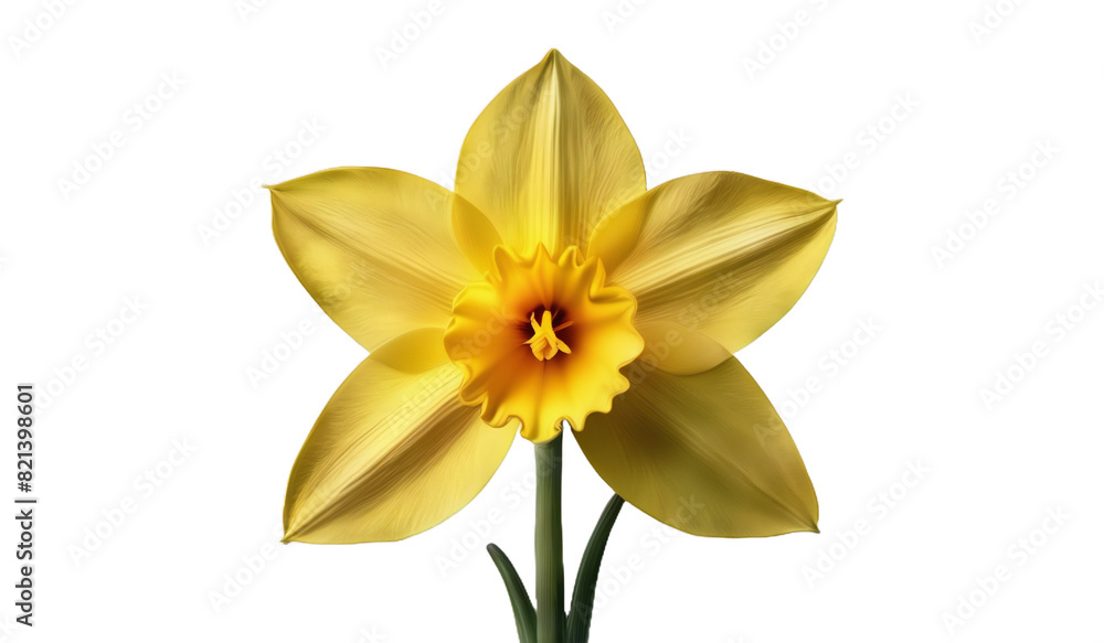 A realistic transparent PNG image of a yellow daffodil in full bloom, with its trumpet-shaped center and detailed petals A realistic transparent PNG image of a yellow daffodil in full bloom, with its trumpet-shaped center and detailed petals