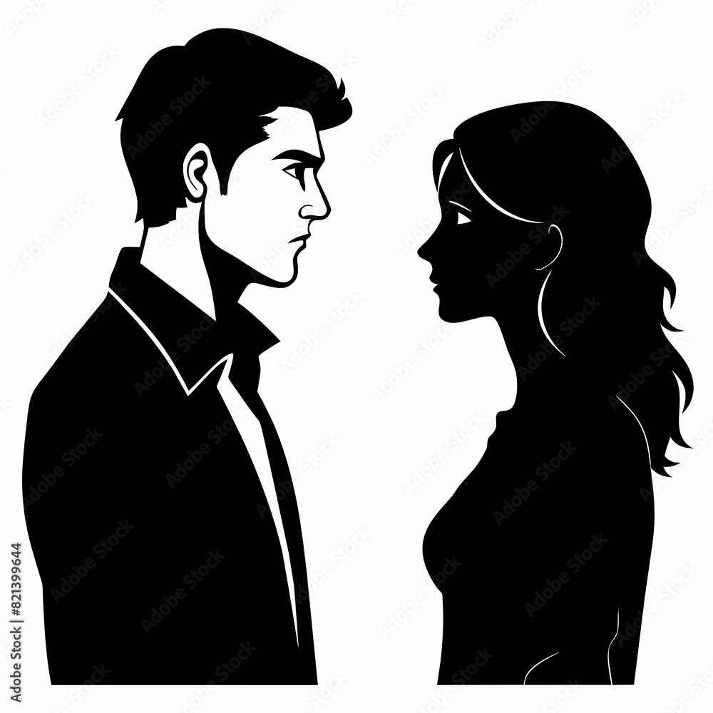 Man and woman face to face profile isolated on white background Man and woman face to face profile isolated on white background