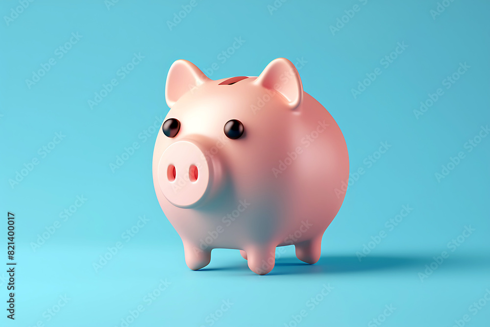 Piggy bank icon isolated on pastel color background with copy space, 3d render illustration style. Saving money, investment concept.