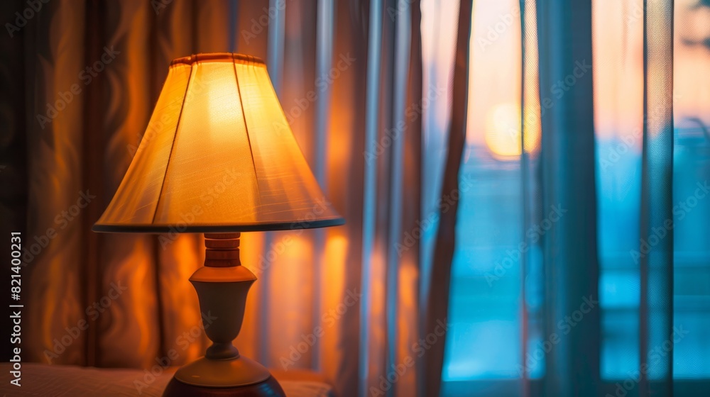 a table lamp with a warm light bulb or natural light filtered through sheer curtains generative ai a table lamp with a warm light bulb or natural light filtered through sheer curtains generative ai