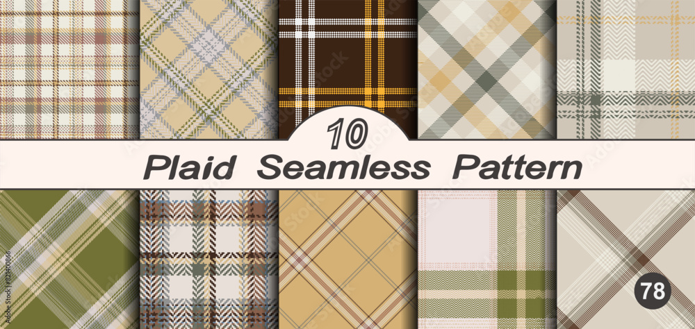 Set seamless vector check plaid colored pattern.