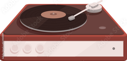 Detailed vintage record player illustration with vinyl, turntable, retro, and oldschool phonograph elements in isolated flat design. Perfect for music and audiothemed graphic designs