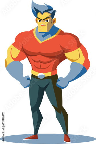 muscular cartoon character, Cartoon bodybuilder character, Strong man showing his muscles