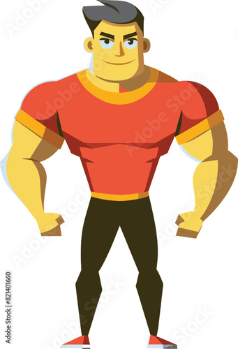 muscular cartoon character, Cartoon bodybuilder character, Strong man showing his muscles