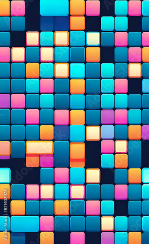 Vector abstract background, Digital glowing square pixels for technology, gaming and science illustration, Abstract blue digital background with small squares