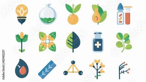 Set of flat icons for science, medicine, nature and healthcare © Gulkhanim