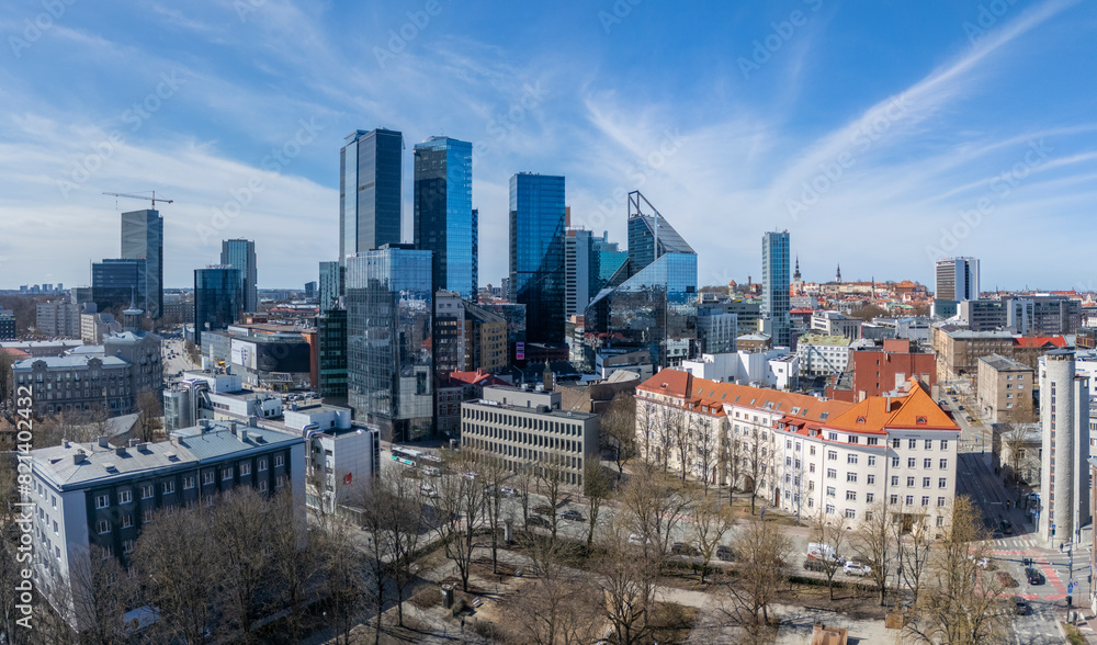 Aerial drone photo of Tallinn business center in Estonia