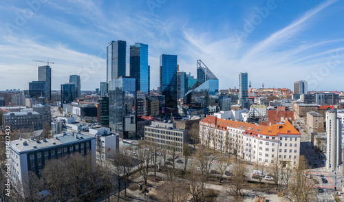 Aerial drone photo of Tallinn business center in Estonia