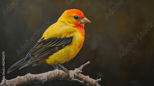 Western tanager sitting on a stick photo