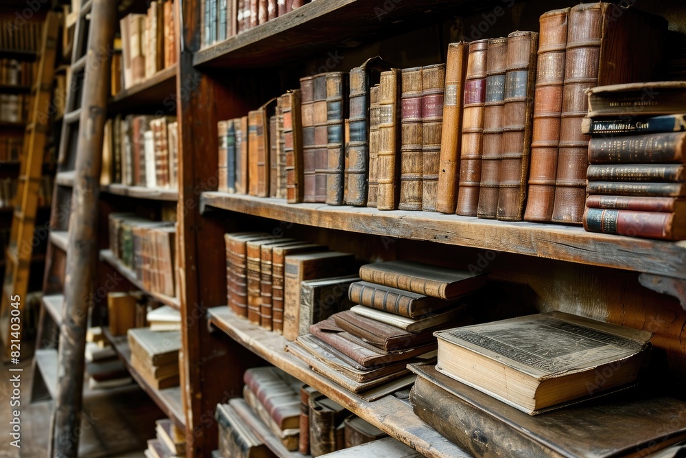 Antique bookshelves in a rare book store Antique bookshelves in a rare book store
