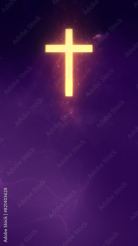 Obraz premium Holy Christian Cross on Vertical Violet Purple Particle Copy Space Background